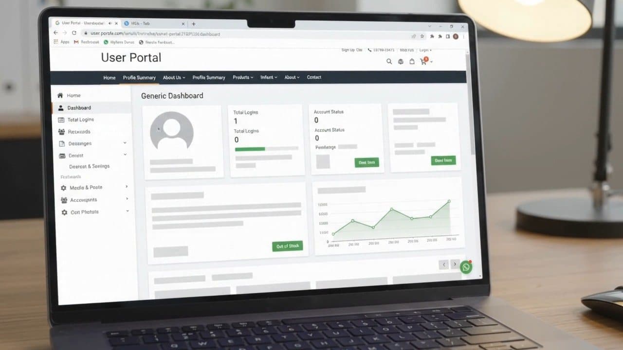 A laptop showing a dashboard with trend charts